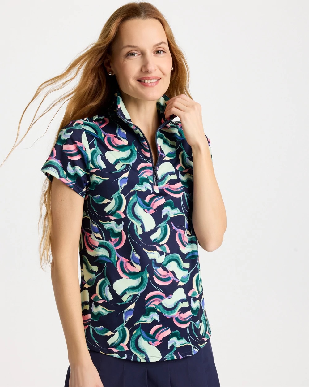 chico Zenergy® Striped UPF Mockneck Short-Sleeve Top | Chico's